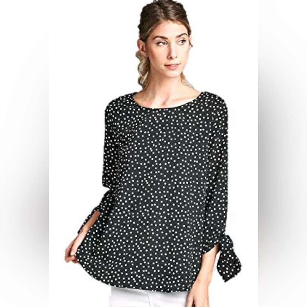 Les Amis Women's Black with White Polka Dot 3/4 Length Sleeve Shirt